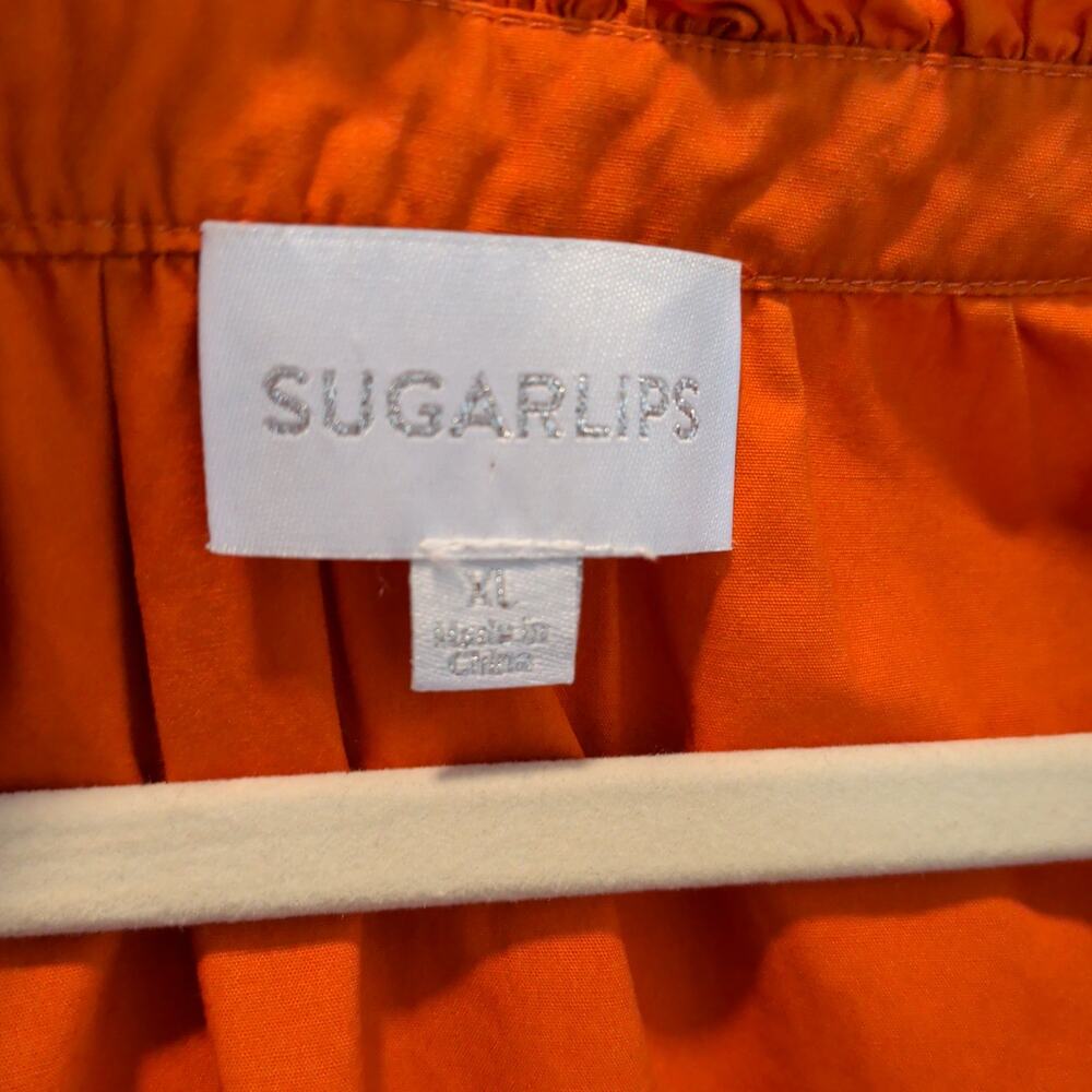 Sugarlips Womens Sz XL Noelle Split Neck Poplin Tiered Midi Dress Pockets Orange - Picture 6 of 7